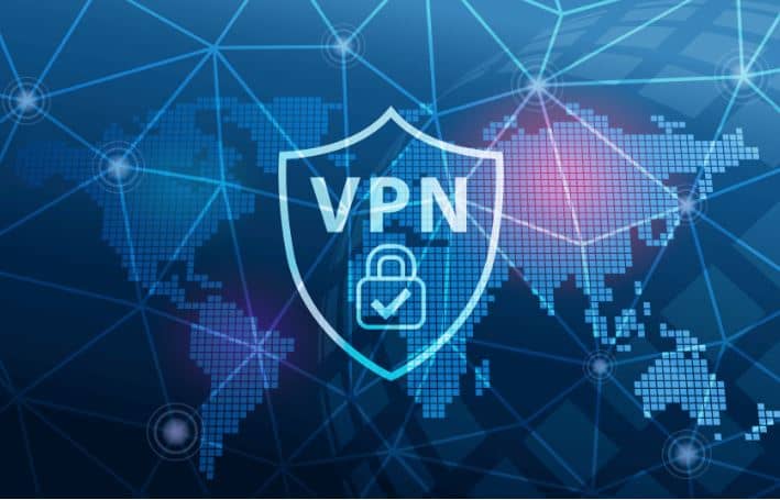 VPN icon in a world background.
