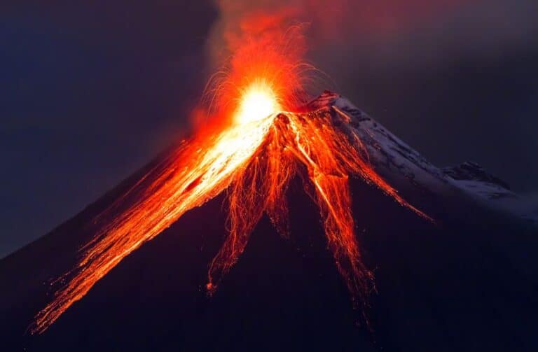 Volcanic eruption with lava coming out of a volcanoe